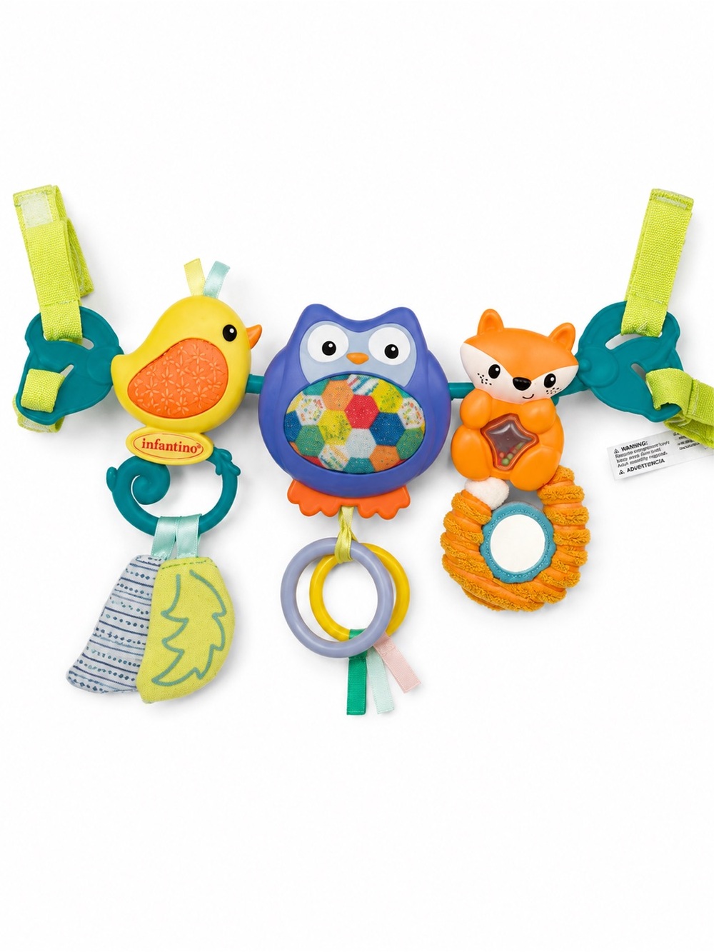 Infantino Yellow, Orange, Blue & Teal Animal Stroller/Car Seat Toy Bar